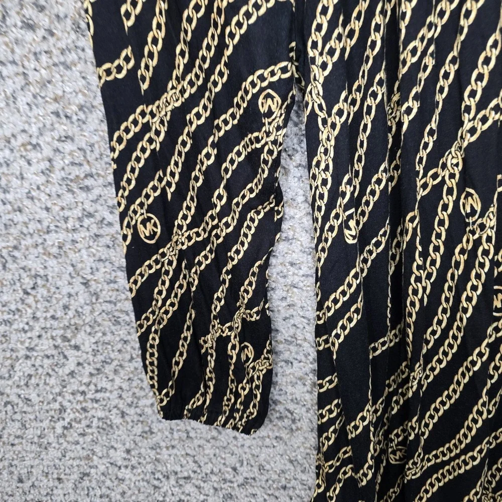 Michael Kors Top Womens Small Black Chain Print Scoop Neck Peasant Blouse Ladies